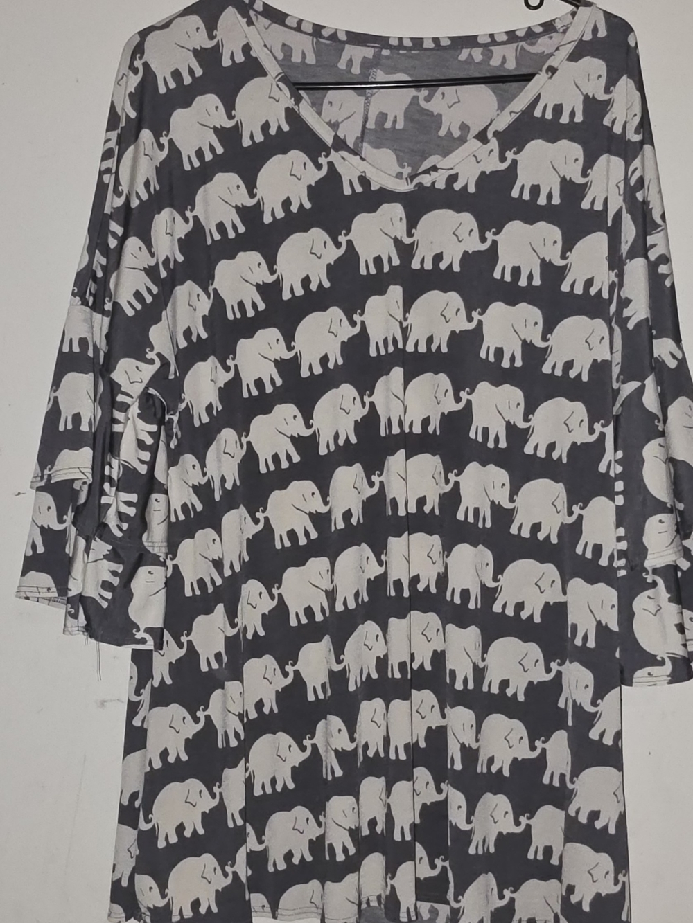 Womens Elephant Print Gray & White Top